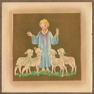 Unbenutzte Vintage 40er Jahre Doehla Fine Arts RELIGIÖSE WEIHNACHTSKARTE, Kind Lamm Johannes - Bild 1 von 6