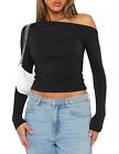 Lomon Long Sleeve Going Out Tops For Women Black Off The Shoulder Ruched Crop...