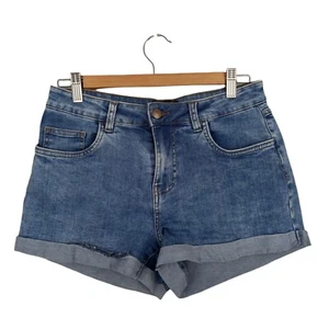 Dotti Shorts Womens 8 Blue Denim Rolled Hem Mid Waist Short Medium Wash Beach - Picture 1 of 8