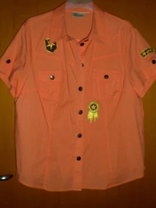 Women`s traumhafte Damen Bluse Hemd neon Koralle Gr 44/46 Army Style Patches - Bild 1 von 5