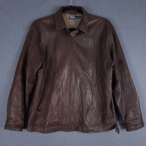 Vintage Polo Ralph Lauren Bomber Jacket Mens XL Brown Soft Leather Full Zip - Picture 1 of 14