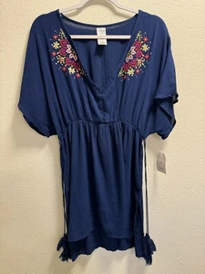 Time And Tru Embroidered Dolman Tie Swim Cover Up Dress Floral Tassels Medium - Picture 1 of 7