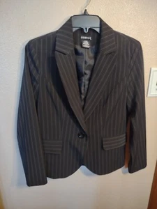 George Damen schwarz Nadelstreifen gefütterte Polyesterjacke Blazer Größe 6 Brust 48 Zoll - Bild 1 von 3