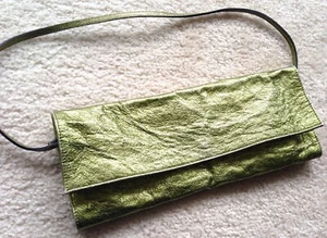 ZILLA Grün Metallic Leder Clutch Schultertasche East West RAR Made in Italy - Bild 1 von 22