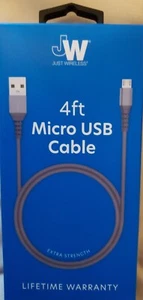 Micro USB Cable for Android Devices 4'. Just Wireless Brand. Small Port Style. - Picture 1 of 3