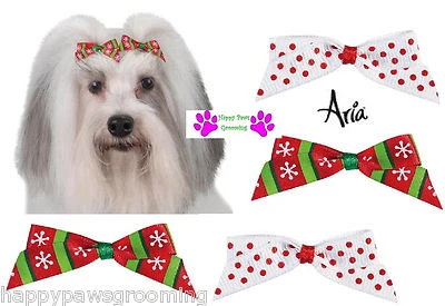 48 pc LOT HOLIDAY DOG BARRETTE BOW"Candy Cane"Dot Snowflake Grooming HAIR RIBBON - Image 1 of 4
