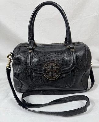 😎😎😎TORY BURCH Black Amanda Pebbled Ltr Crossbody Dbl Handles Satchel Handbag - Image 1 of 4