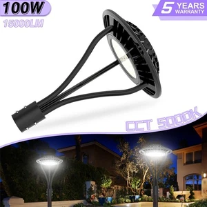 100W LED Post Top Outdoor Circular Area Pole Lights 5000K Garden IP65 Waterproof - Picture 1 of 12