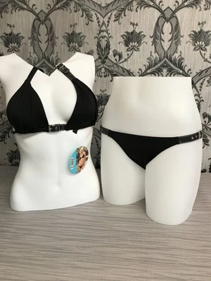 Bikini Leg Avenue LA61008 Negro 2 Piezas Forrado Lycra Halter Cuello Con Hebillas S/M Foto 1 de 4