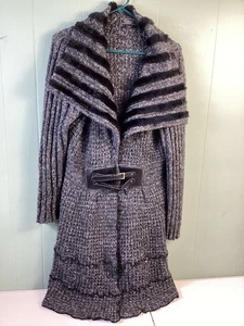 Long Strickjacke Pullover Mantel Gr. XL Coatigan grau & schwarz Mohair Wolle Dressbarn - Bild 1 von 15