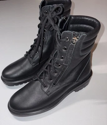 Aquatalia LAILA Bota INVIERNO Cuero Impermeable NEGRO MOTO COMBATE 7 Foto 1 de 4