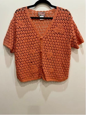 Cárdigan Vintage April Cornell Crochet Manga Corta 3D Flores M Y2K Grannie Años 90 Foto 1 de 4