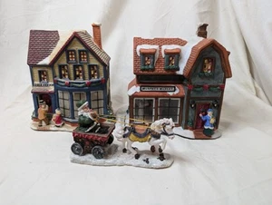 Two Houses And A Santa Figure Bundle No Cords Christmas Villages - Picture 1 of 6