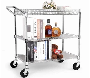 Heavy Duty Utility Cart with Handle 990lbs Capacity Metal 3 Tier Rolling Carts - Picture 1 of 7