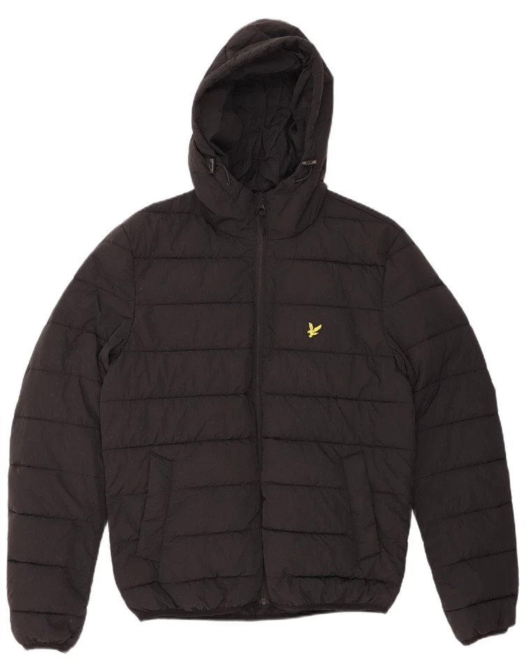 Chaqueta acolchada con capucha LYLE & SCOTT para hombre Reino Unido 36 pequeña negra de nailon BQ06 Foto 1 de 3