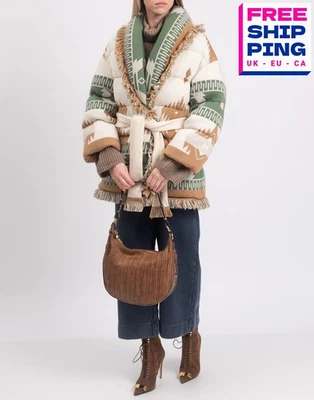 RRP€4120 ALANUI Icon Jacquard Wool Down Knit Puffer Jacket Size XS-S Fringe Belt - Image 1 of 4