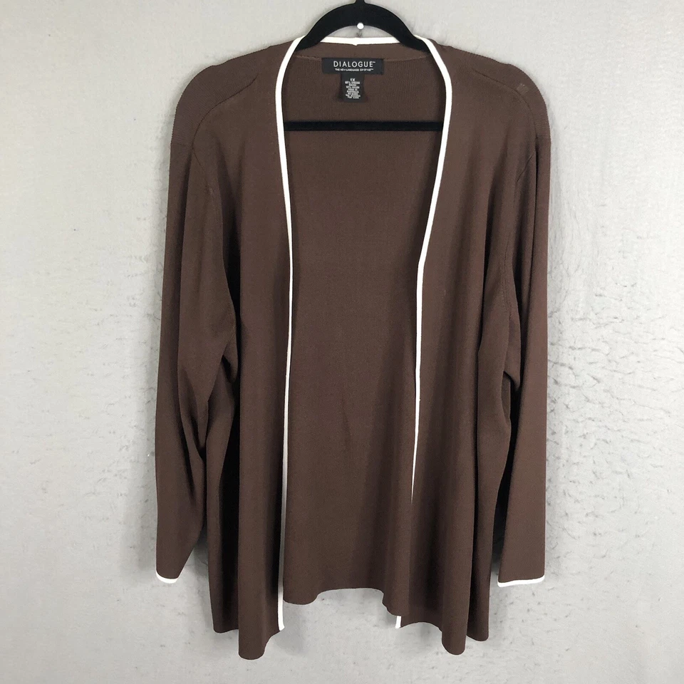 Dialogue Cardigan Womens 1X Plus Size Brown Knit Office Career Sweater - Image 1 of 4