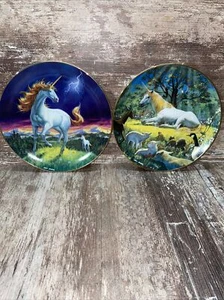 1993 Fantasyland Unicorn Danbury Mint Plate Storm Racer limited edition Set Of 2 - Picture 1 of 6