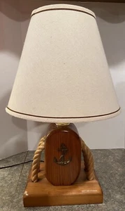 Wooden Nautical Table Lamp With Shade Rope Anchor 23” Tall Works - Picture 1 of 12
