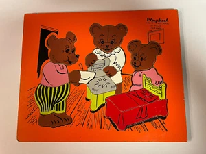 Vtg. 20 Piece Playskool Wooden Wood Puzzle The Three Bears Orange Tray #185-10 - Picture 1 of 4