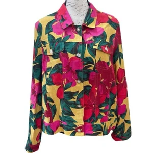 Jones & Co Jones New York XLARGE Linen Blend Tropical Floral Jacket Long sleeve - Picture 1 of 13