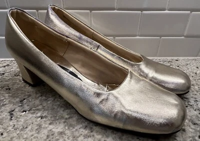 Doris Deb Heels Vintage 1960's Metallic Gold Shoes Pumps Mod Go Go Size 8? READ - Image 1 of 4