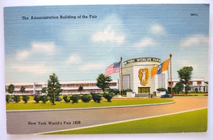 New York Worlds Fair Postcard Administration Building Linen 1939 Tichnor - Picture 1 of 2