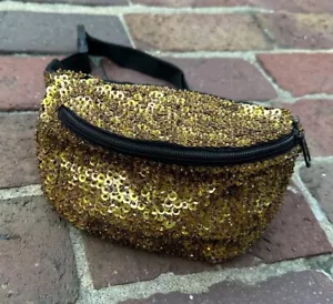 Riñonera vintage años 90 dorada lentejuelas y cuentas bolso de cintura adulto Bling - Imagen 1 de 3