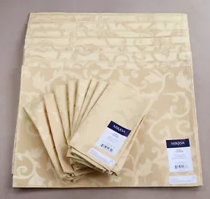 (8) Placemats & Napkins Gold Jacquard Polyester, Mikasa, New - Picture 1 of 10