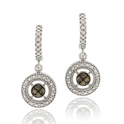925 Silver .10ct Champagne Diamond Dangle Hoop Earrings - Image 1 of 3