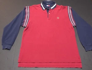 Tommy Hilfiger Vintage Mens LG Striped Button Polo Pull Over Crest Long E62 - Picture 1 of 6