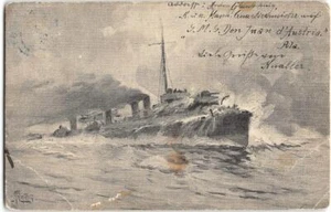 S.M. Hochsee-Torpedoboot Huszar Ship Heller Stamp Pola Cancel Antique Postcard - Picture 1 of 2