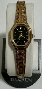 Vintage Elgin Gold Tone With Black Face Luxury Women’s Watch - Picture 1 of 23