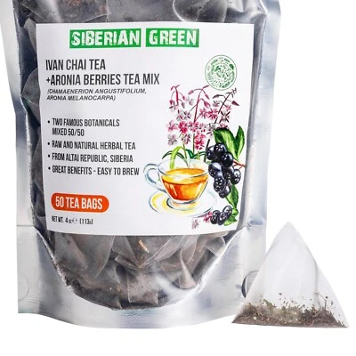 Té de bayas de hierbas verde siberiano Ivan Chai y Aronia - 50 bolsitas de té de hierbas Foto 1 de 4
