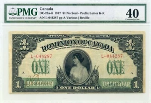 1917 $1 Dominion of Canada, No Seal DC-23a-ii, Extremely Fine, PMG EF40 - Picture 1 of 2