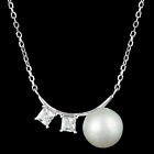 UNHEATED NATURAL 8.5MM FRESH WATER PEARL CUBIC ZIRCONIA IN SILVER 925 NECKLACE