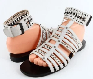 $225 MODERN VINTAGE ANDY Ivory Black Designer Strappy Sandals 8.5 EUR 38.5 - Picture 1 of 4