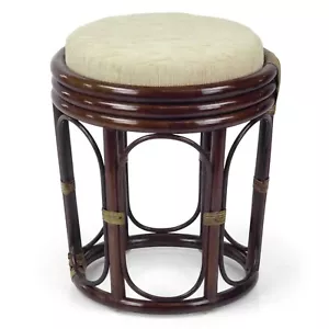 Pier Handmade Design Rattan Wicker Round Ottoman Stool With Attached Cushion - Picture 1 of 40