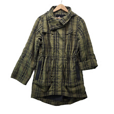 Womens Green Plaid Utility Jacket Packable Hood Convertible Sleeve Size Small