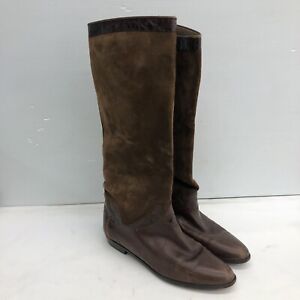 Bally Italy Brown Leather Pointed Toe Knee High Riding Moto Boots Women 8.5M
