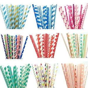 25 MIXED DESIGN RETRO FOIL PAPER DRINKING STRAWS VINTAGE PARTY WEDDING BIRTHDAY - Picture 1 of 16