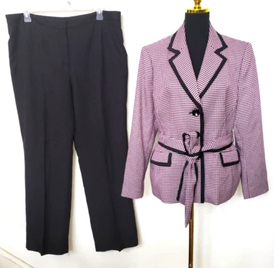 Nuevo Le Suit Para Mujer Rosa Negro Borde/Lunares Negros 2 Piezas Pantalón Traje Talla 18 Foto 1 de 4