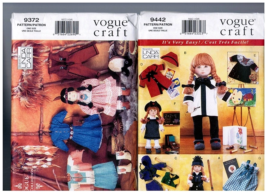 VOGUE 9372 & 9442 PATTERNS Doll Clothes Coats Native American 18" American Girl  - Image 1 of 1