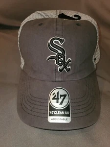 MLB CHICAGO WHITE SOX '47 CLEAN UP BOATHOUSE MESH STRAPBACK MENS HAT GREY WHITE - Picture 1 of 5