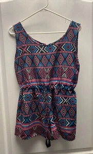 Pink Blue Aztec Geometric Print Romper Size Medium One Piece Sleeveless - Picture 1 of 11
