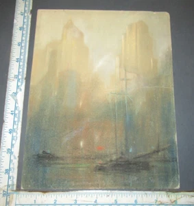 Vintage Leon Dolice New York Cityscape Empire Skyscraper Painting NYC Artist - Picture 1 of 3