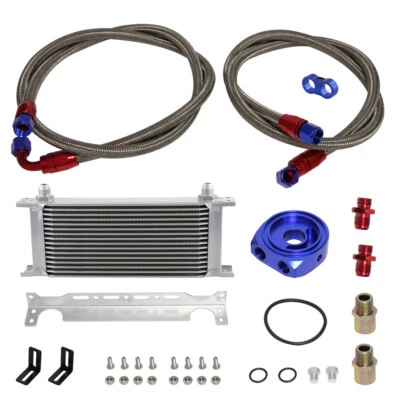 Enfriador de aceite de motor AN8 16 filas con soporte + kit de manguera adaptador de filtro 3/4*16 y M20 BL Foto 1 de 4