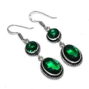 Chrome Diopside Gemstone Handmade 925 Sterling Silver Jewelry Earring Size 2" - Picture 1 of 1