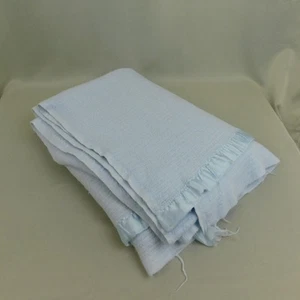 Vintage Satin Trim Waffle Weave Satin Trim Acrylic Fleece Blue Blanket #3751 - Picture 1 of 5
