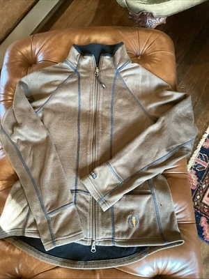 Chaqueta de equitación Kerrits para mujer con cremallera completa marrón/azul cuello falso elástica talla mediana Foto 1 de 4